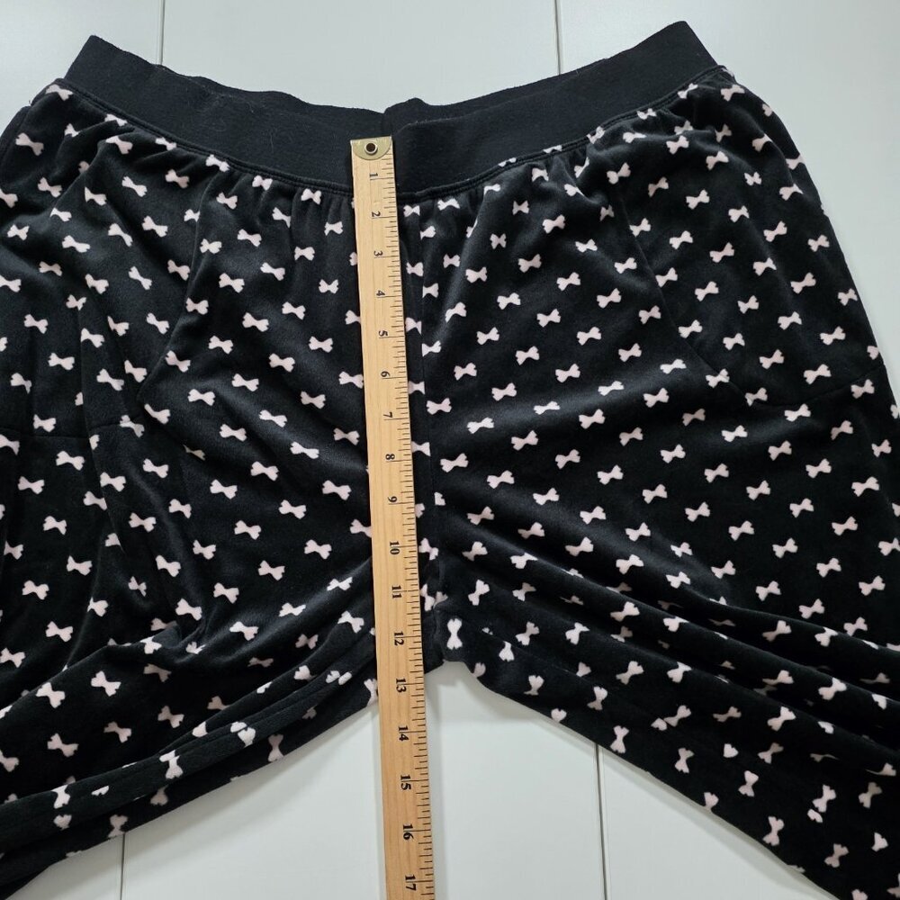 Kate Spade Pajama Set Womens L Black Pink Bow Tie Pattern Pockets Fleece Boho - Picture 12 of 16